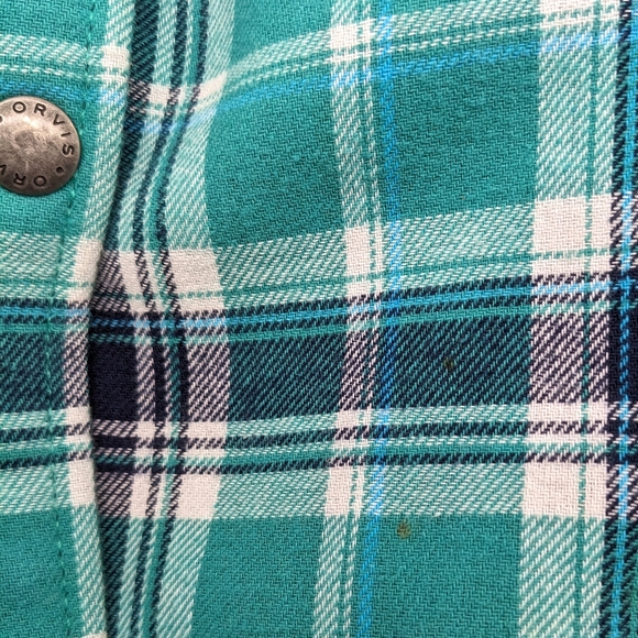 Orvis Plaid Flannel Shirt Jacket Blue Green Snap Button Up Cotton Women's XXL - Picture 9 of 9